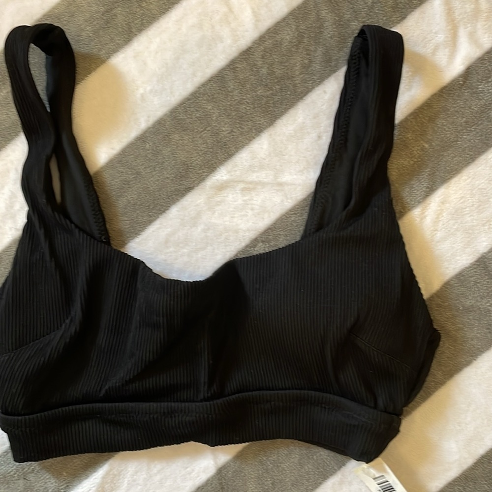 Aerie Black Scoop Wide Strap‎ Ribbed Pullover Bikini Top NWT - Picture 3 of 10